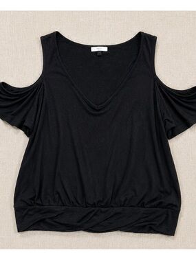 Halo Black Cold-Shoulder V-Neck Women's Top